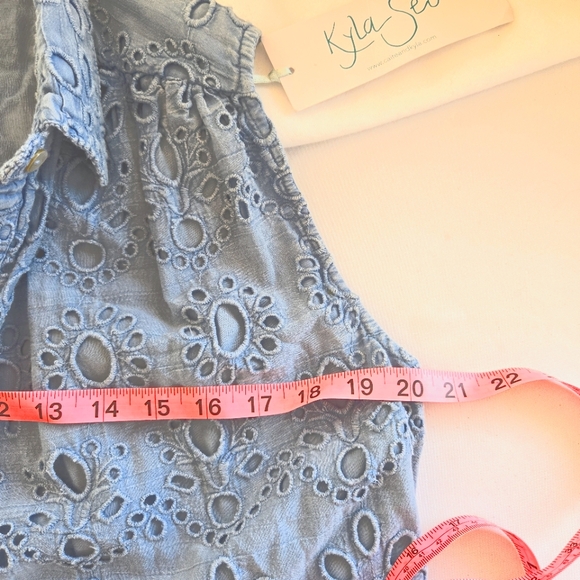 🏷️ANTHROPOLOGIE KYLA SEO Caite Palma Eyelet Midi Dress in Bluestone Size S/M - Picture 10 of 14